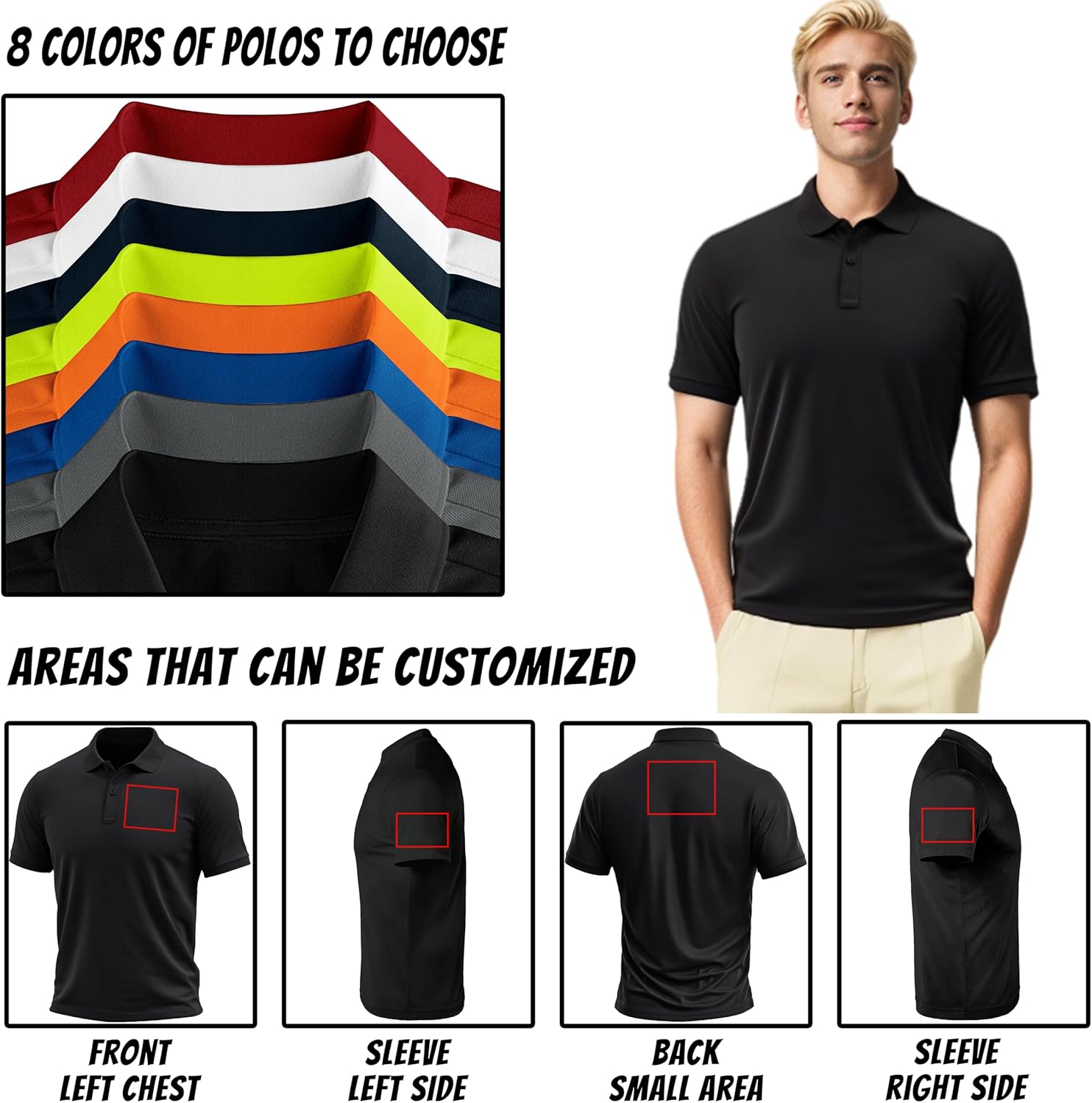 Custom Polo Shirts for Men Design Your Own Golf Jersey Personalized Print/Embroidered Text - Image 4
