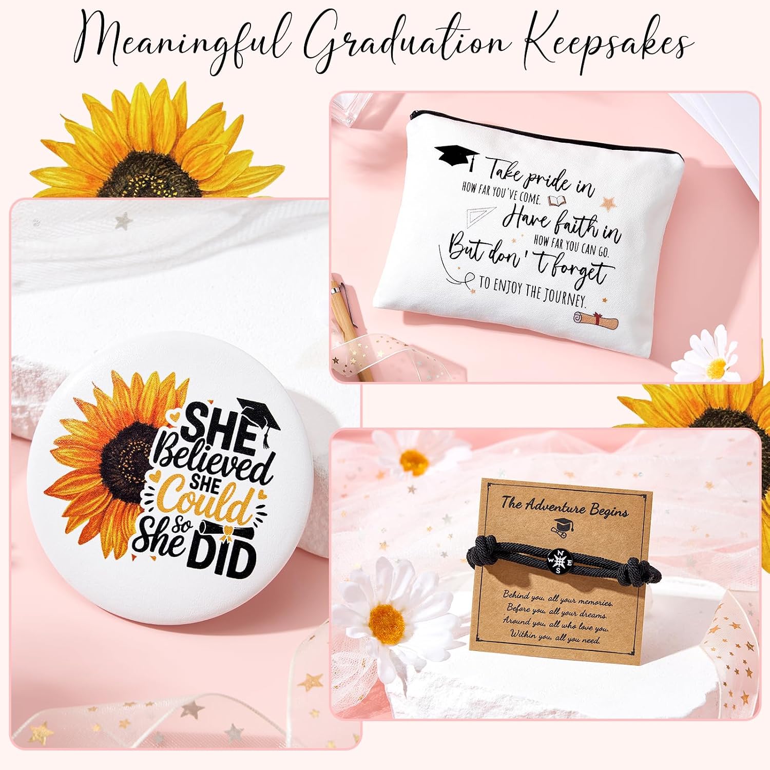 UAREHIBY 2026 Graduation Gifts,Congrats Grad Gifts for Women,Sunflower Inspirational Graduation Gift for Girls Her,College High School Gift for Daughter Sister Friend with Tote Bag