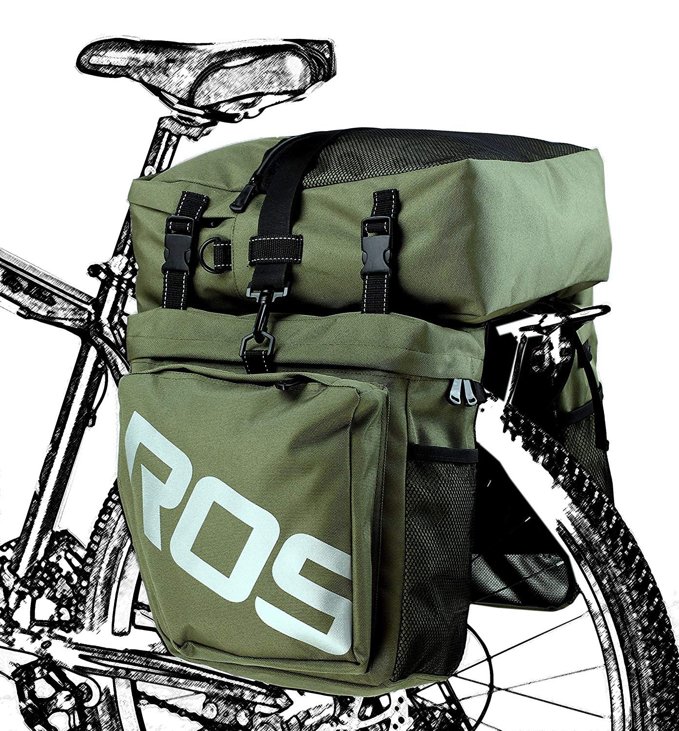 Bike Rear Rack Bag, 3 in 1 37L Ciclismo Impermeabile Pannier Rack Bag Bicicletta Sedile Posteriore Tronco, Borsa per sellino per MTB Mountain Bike con Tracolla Staccabile e Riflettente Segno