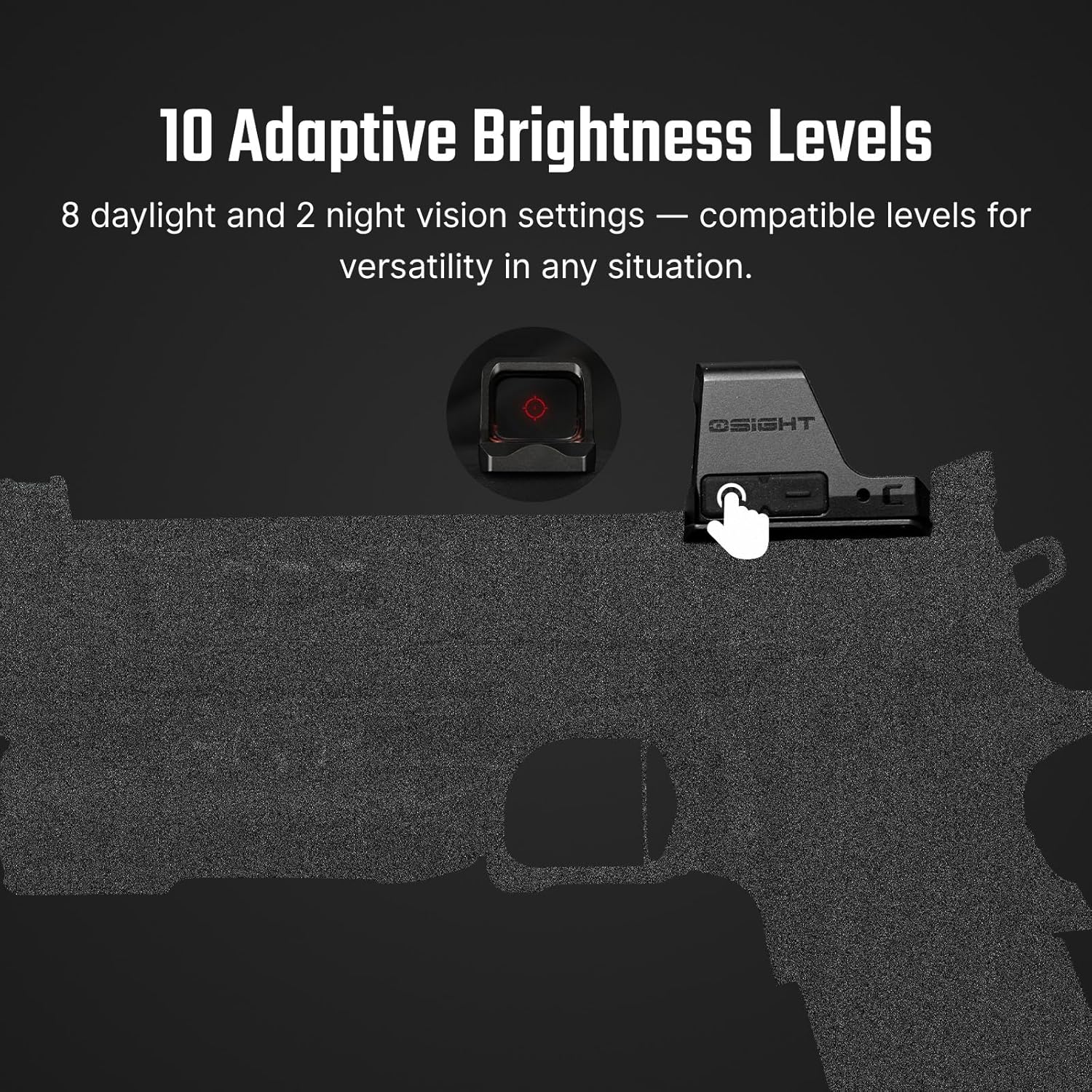 Diagram showing the location of brightness adjustment buttons on the Osight C sight