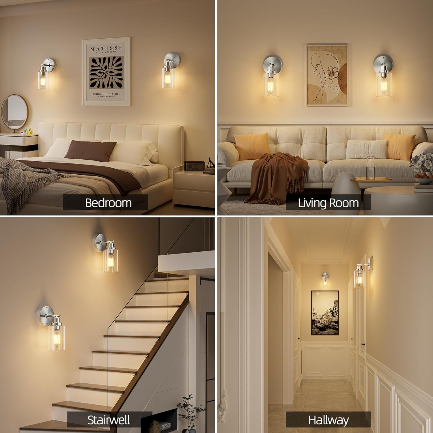 GORDNWE Set of 2 Bathroom Wall Sconce, Brushed Nickel Vanity Light, Modern Wall Light Fixture with Clear Glass Shade and E26 Bulb Base, Wall Lamp Wall Mount Light Fixtures for Mirror, Bedroom