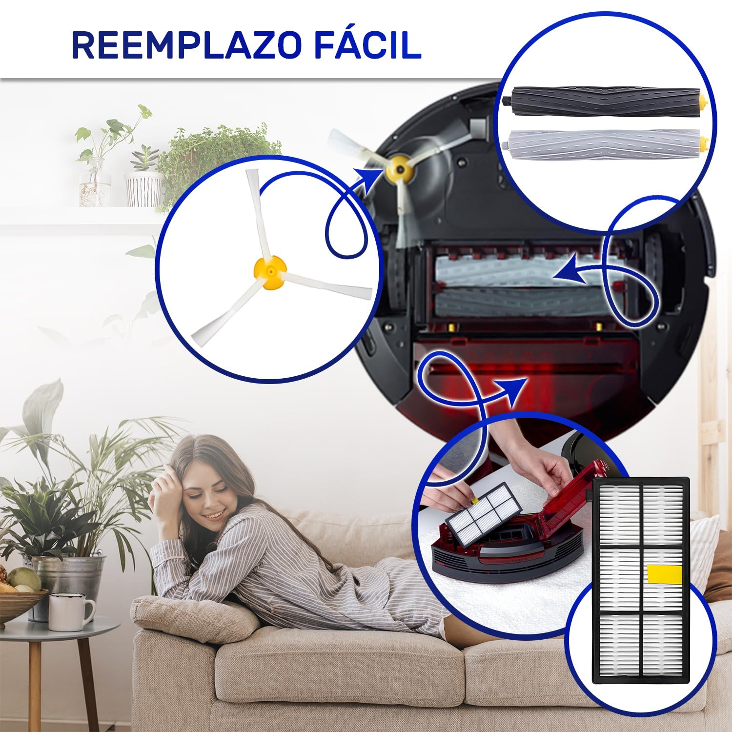 Kit de Mantenimiento Robot Aspirador para Roomba Series 800 y 900 - Contiene 3 HEPA Filtros 2 Laterales y 2 Contrarrotantes Cepillos – MONTERAL