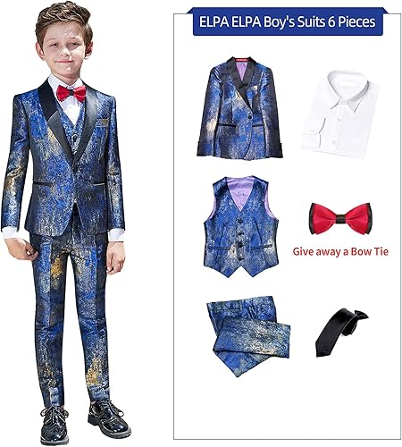 Miniatura 5 de ELPA ELPA Traje de esmoquin para niños, esmoquin floral ajustado para niños, esmoquin formal para graduación, Halloween, fiesta de Navidad