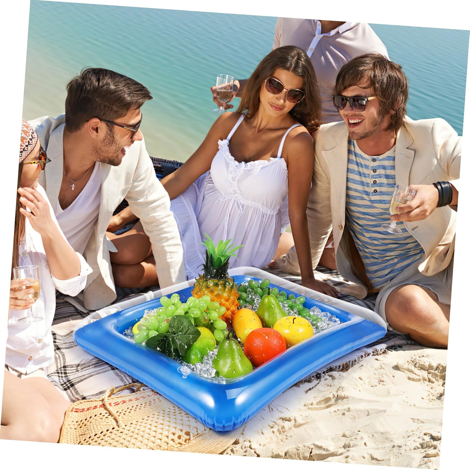 Mikinona 4pcs Inflatable Ice Serving Bars Lightweight Transparent Coolers for Food Drinks for Summer Parties Picnics Bbqs and Pool Gatherings