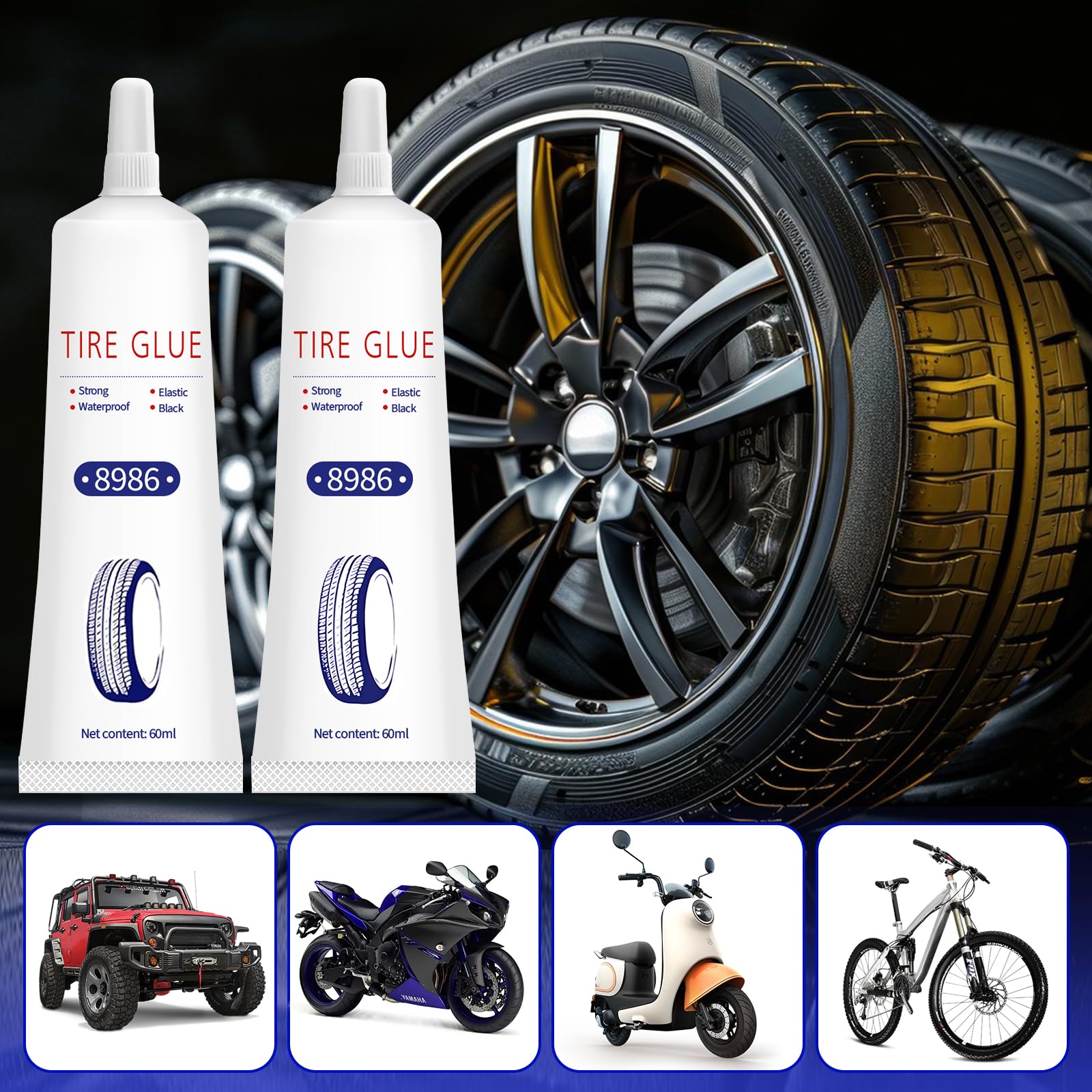 Klej do opon 120 ml, klej gumowy, zestaw do naprawy opon, zestaw naprawczy do opon samochodowych, środek uszczelniający do opon samochodowych/motocyklowych/rowerowych, szybko naprawia