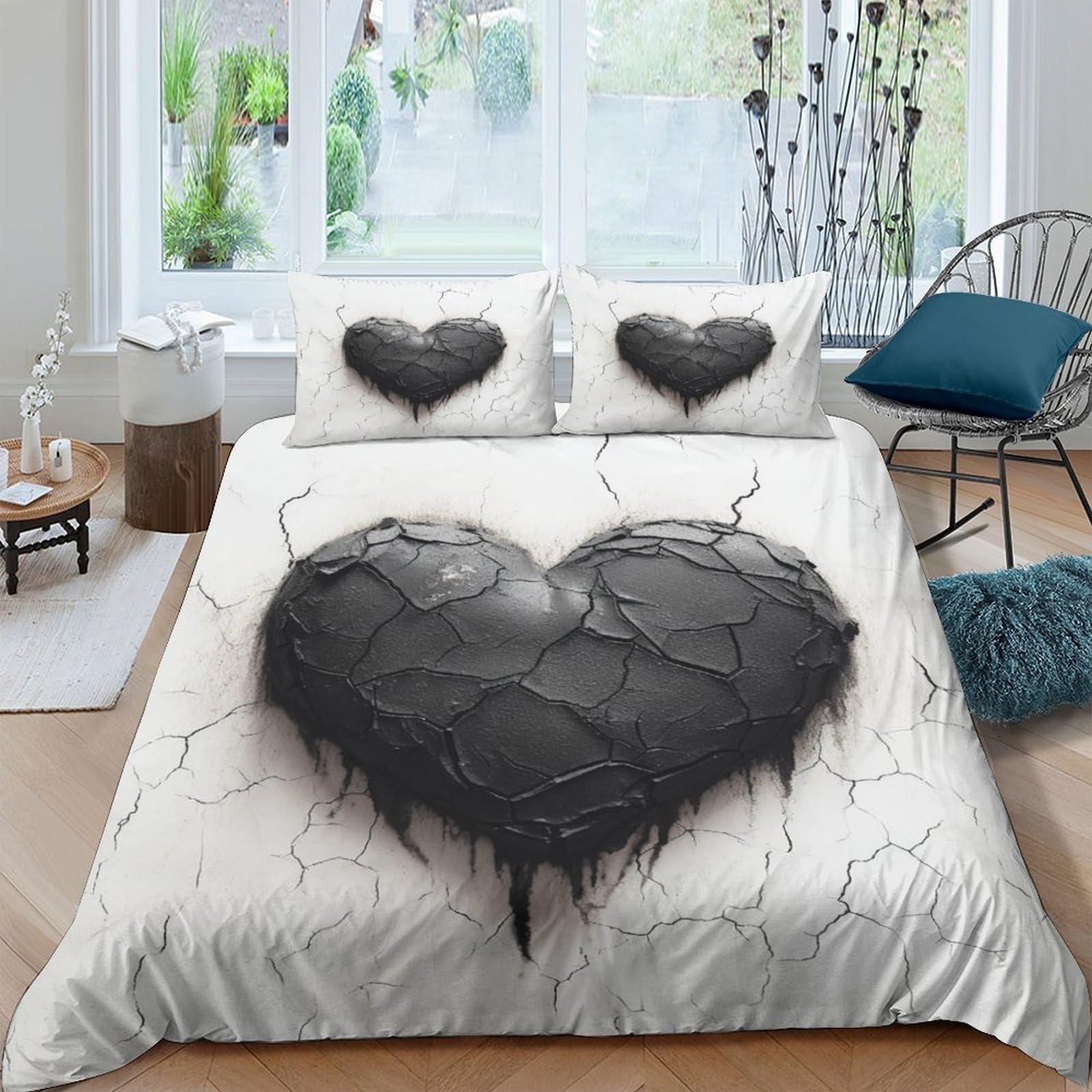 Housses de couettes cracked heart en microfibre premium 220x240 avec taie d'oreiller