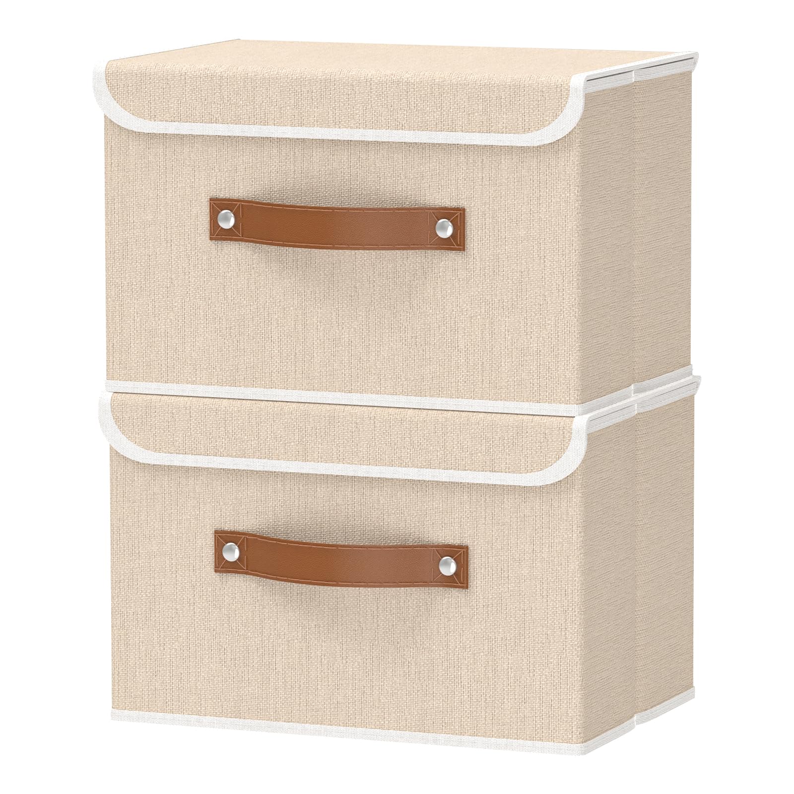 Boîtes de rangement en tissu pliables beige 38x25x25 cm avec couvercle