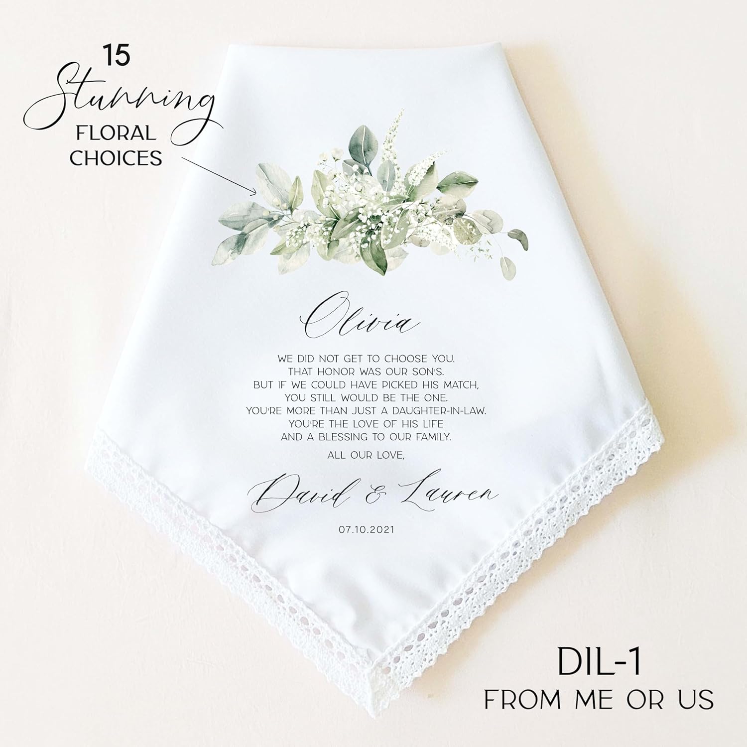 Daughter in Law Wedding Gift | Personalized Wedding Handkerchief Gift for Daughter in Law | Something Blue Gift for Bride | Bridal Shower Gift from Mother in Law, In Laws - Image 2