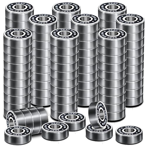 Miniatura 15 de Juego Premium de 50 piezas de rodamientos 608rs para monopatín, rodamientos de acero cromado para longboard (8x22x7mm) Rodamientos de ranura