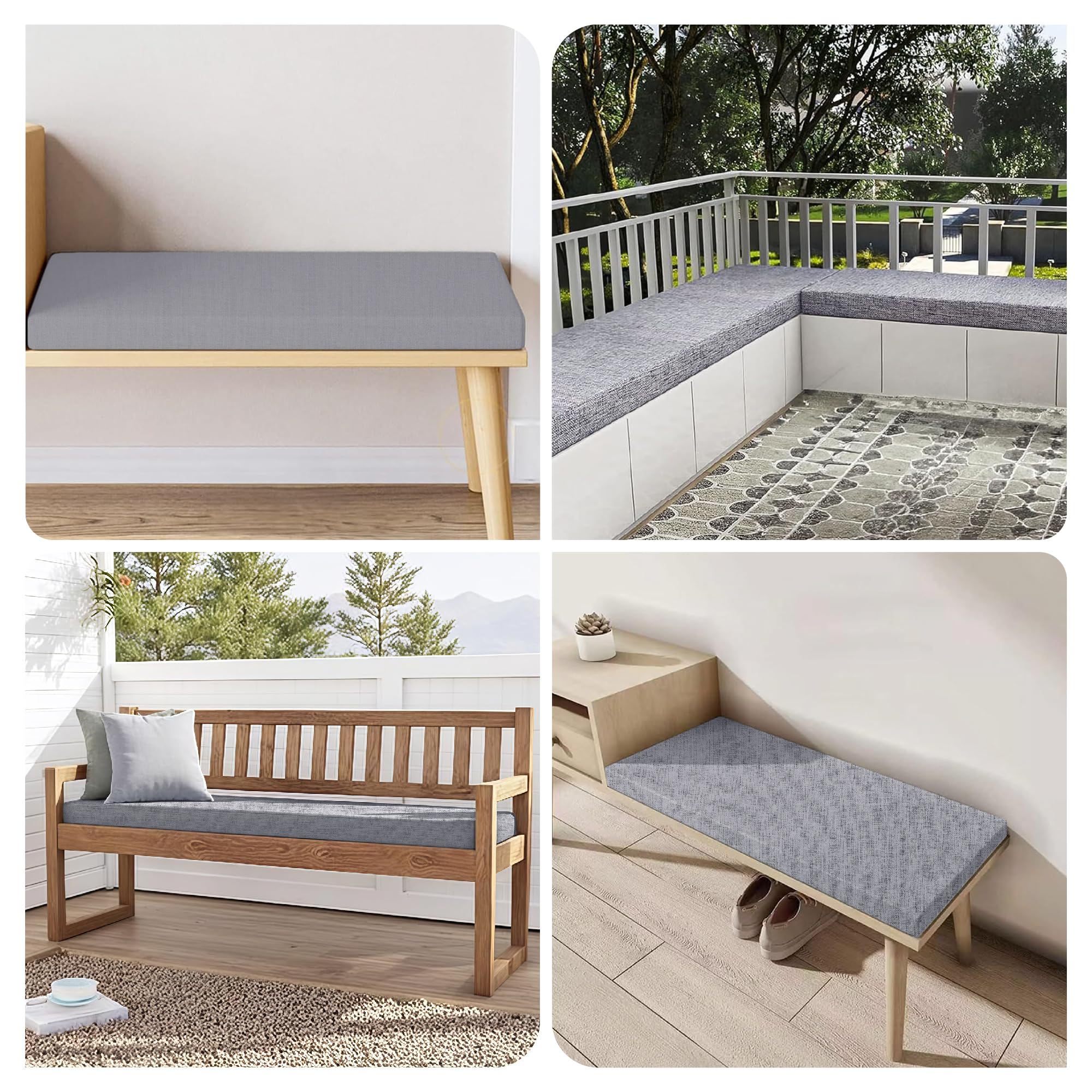 Cuscini per Panca Personalizzati 36 x 105 cm con Fondo Antiscivolo Cuscino Panca Panchina Parte Inferiore Antiscivolo per Mobili da Terrazza e Finestre, Grigio Chiaro