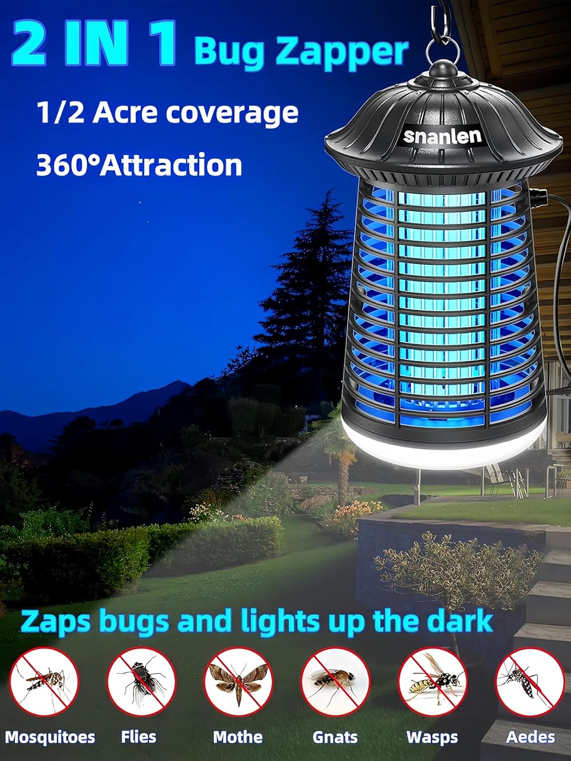 Electric Bug Zapper Outdoor Indoor, 4200V Mosquito Zapper with LED Light, Electric Fly Zapper, Fly Traps, ABS Plastic, Plug in Mosquito Killer for Patio,Yard,Garden,Kitchen,Home