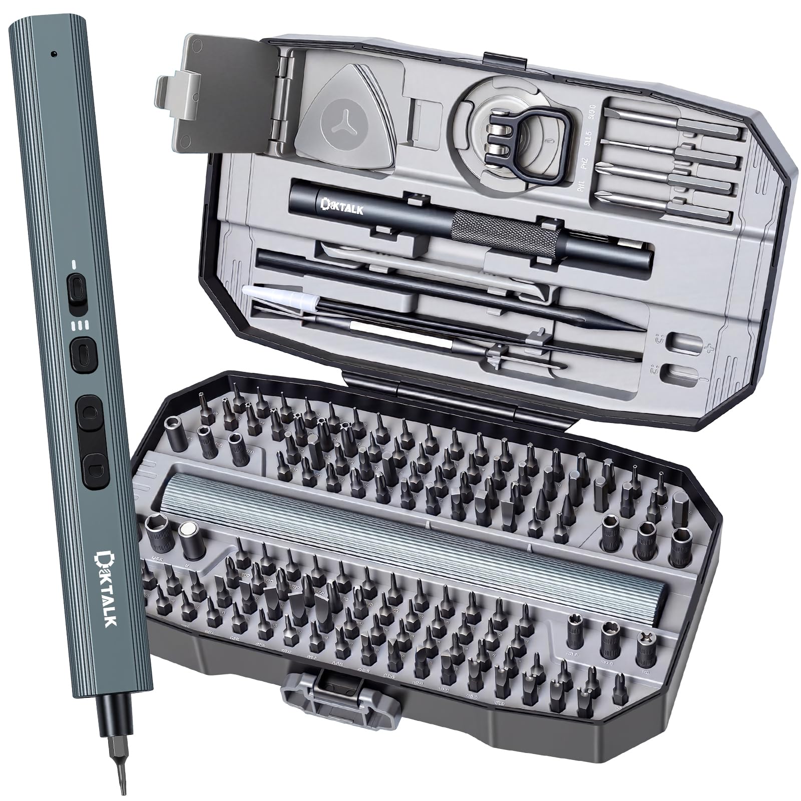 Juego de 153 destornilladores eléctricos de precisión con 140 puntas S2, kit de destornilladores magnéticos recargables de 3 velocidades con luz LED, juego de herramientas de reparación electrónica