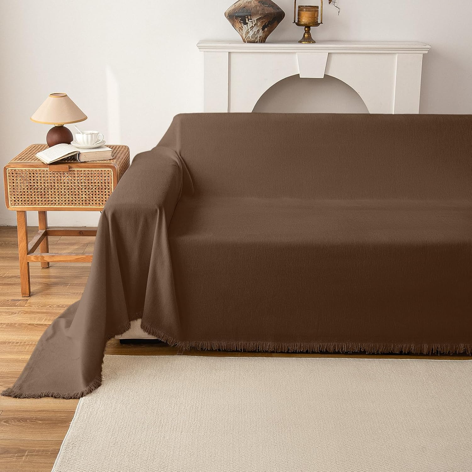 Chenille Couch Cover for Sofa,Soft Tassel Slipcover for Couch,Blanket Couch Covers for 2 Cushion Couch,Sofa Slipcovers Washable Pet-Friendly Furniture Protector (Chocolate)