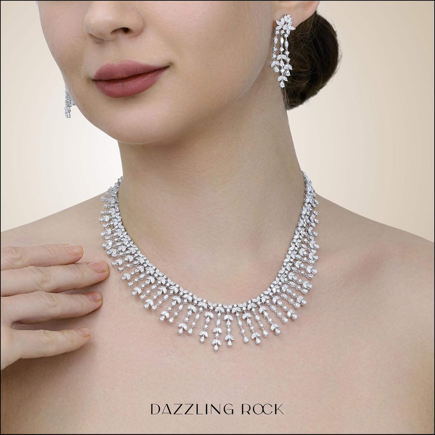 Dazzlingrock Collection 18K Solid White Gold Marquise with Pear & Round White Diamond Festoon Choker Necklace, Luxury Statement Jewelry for Women, 23.03 Cttw (E-F Color, VS1 Clarity, HRD Certified)