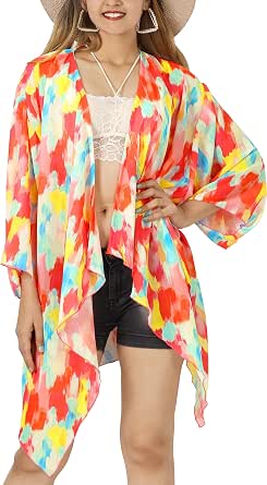 HAPPY BAY Women's Open Front Holiday Kimono Cardigan - Lightweight Beach Cover Up, Plus Size Available - View #2