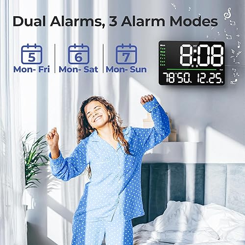 Miniatura 4 de GOLOZA Reloj de pared digital grande de 16 pulgadas con control remoto, DST, cronómetro, temporizador, atenuador automáticopersonalizado,
