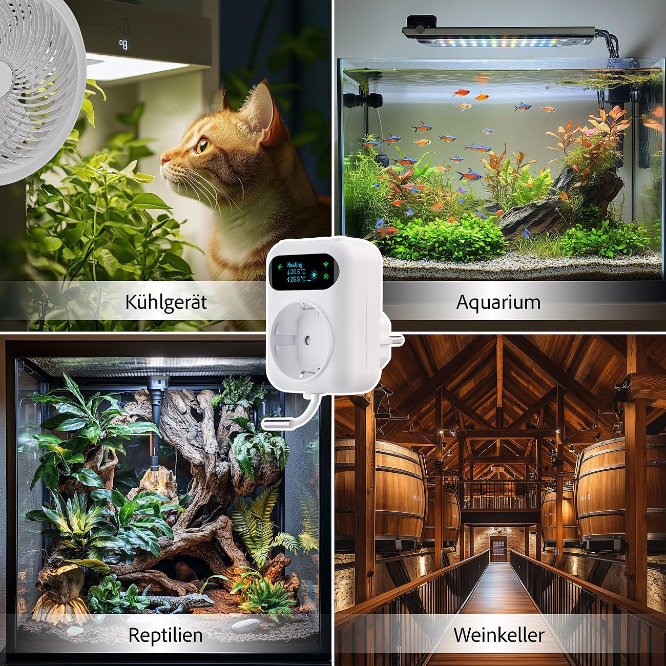 revolt Termostato Wi-Fi Alexa: Set da 2 Termostato Wi-Fi per prese, per dispositivi di riscaldamento e climatizzazione, App (presa termostatica con sensore, presa smart home, LAN)