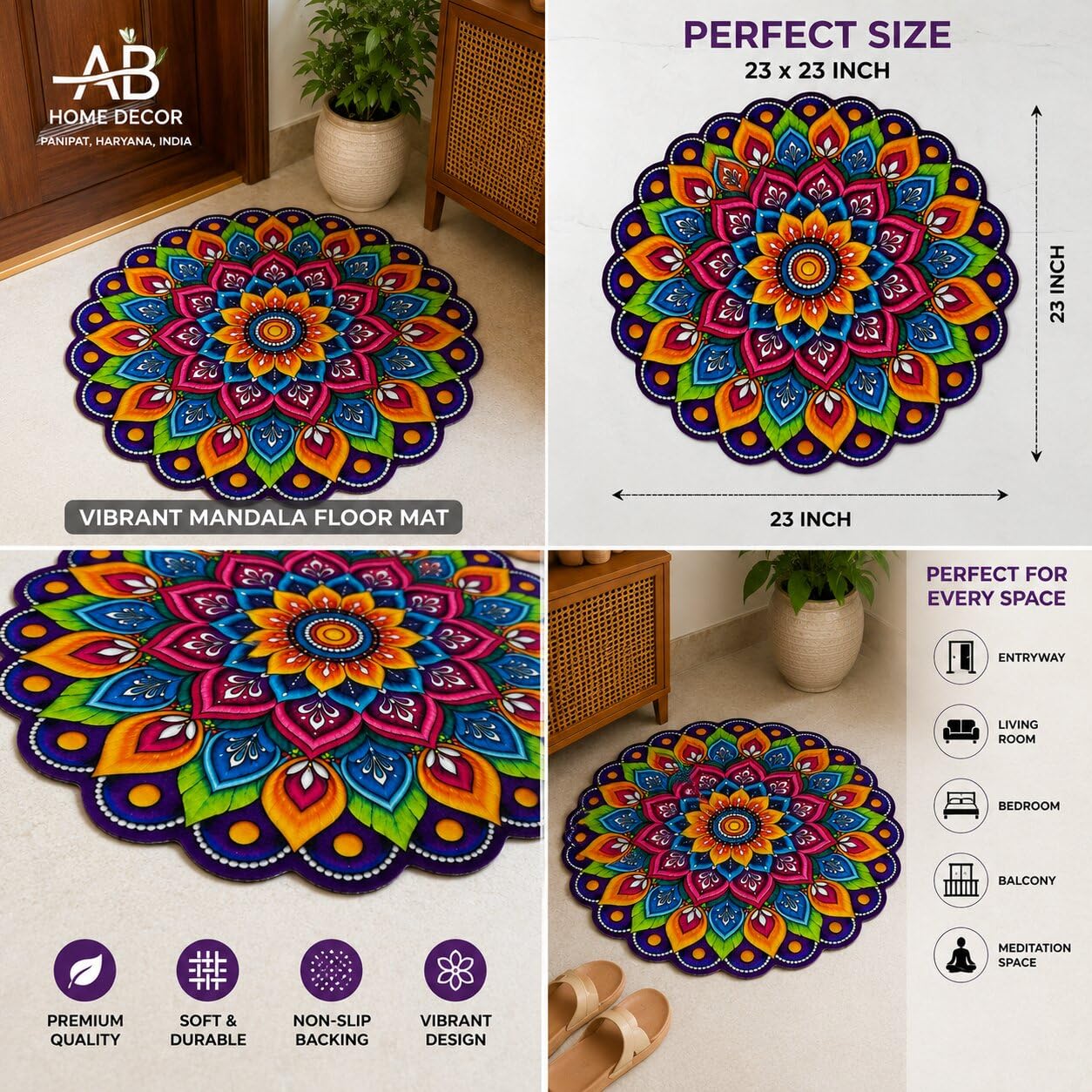 Mandala Rangoli Floor Mat - Vibrant Home Decor -2