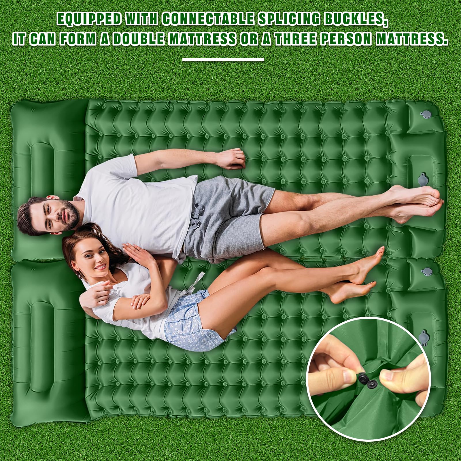 Colchón Autoinflable para Camping Impermeable con Bomba de Pie y Almohada Ultraligera Portátil