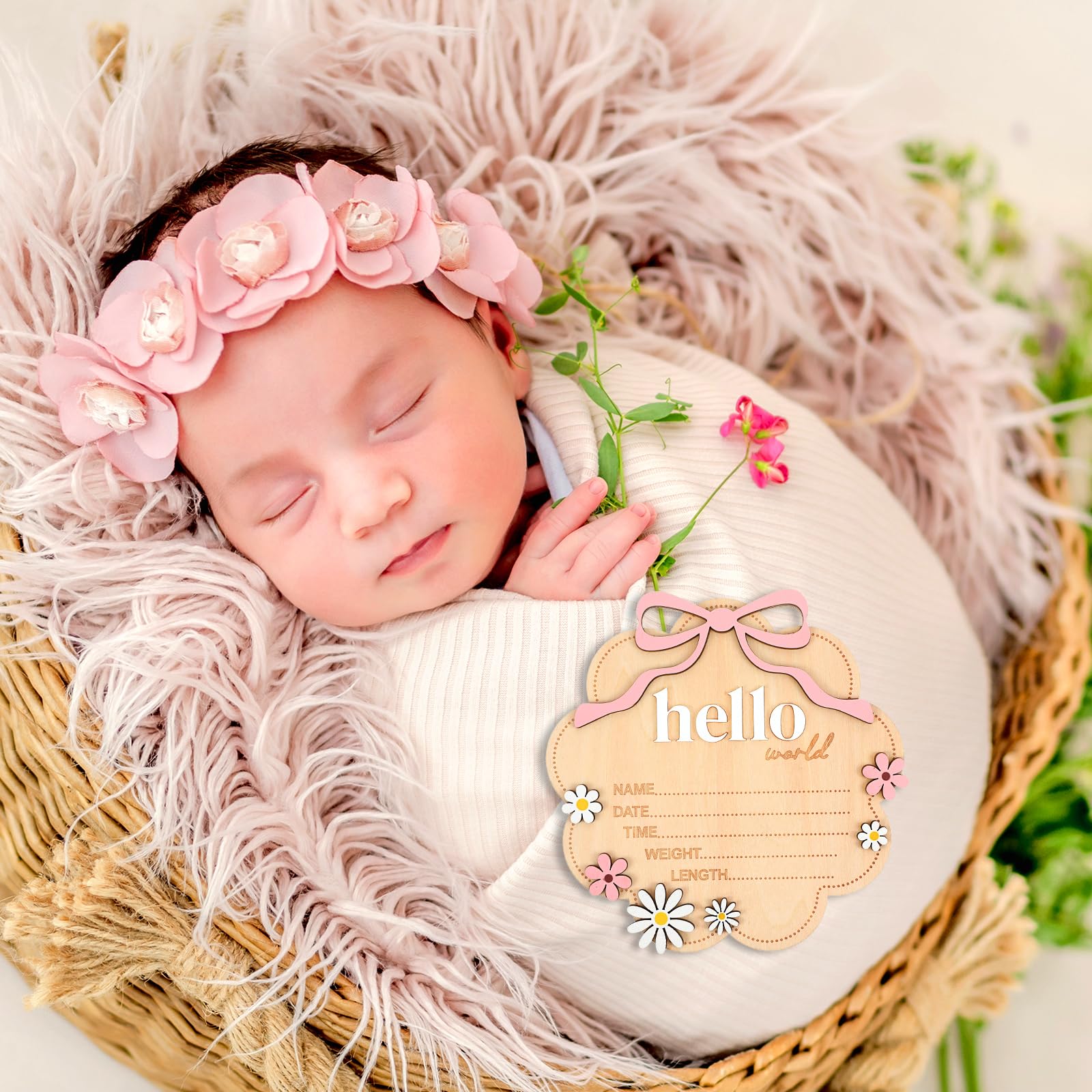 Biglietti di benvenuto per neonati in legno con scritta tedesca Nogeqi Hello World