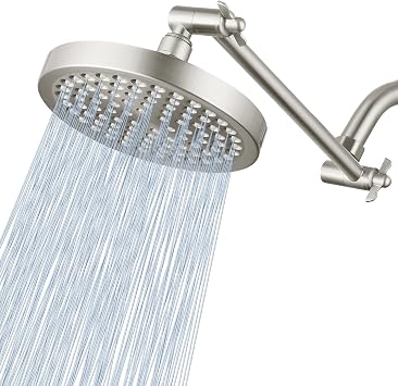 Voolan Rain Shower Head with Extension Arm - High Pressure Rainfall Showerhead - Luxury Modern Look - Comfortable Shower Experience Even at Low Water Flow Round, Brushed Nickel