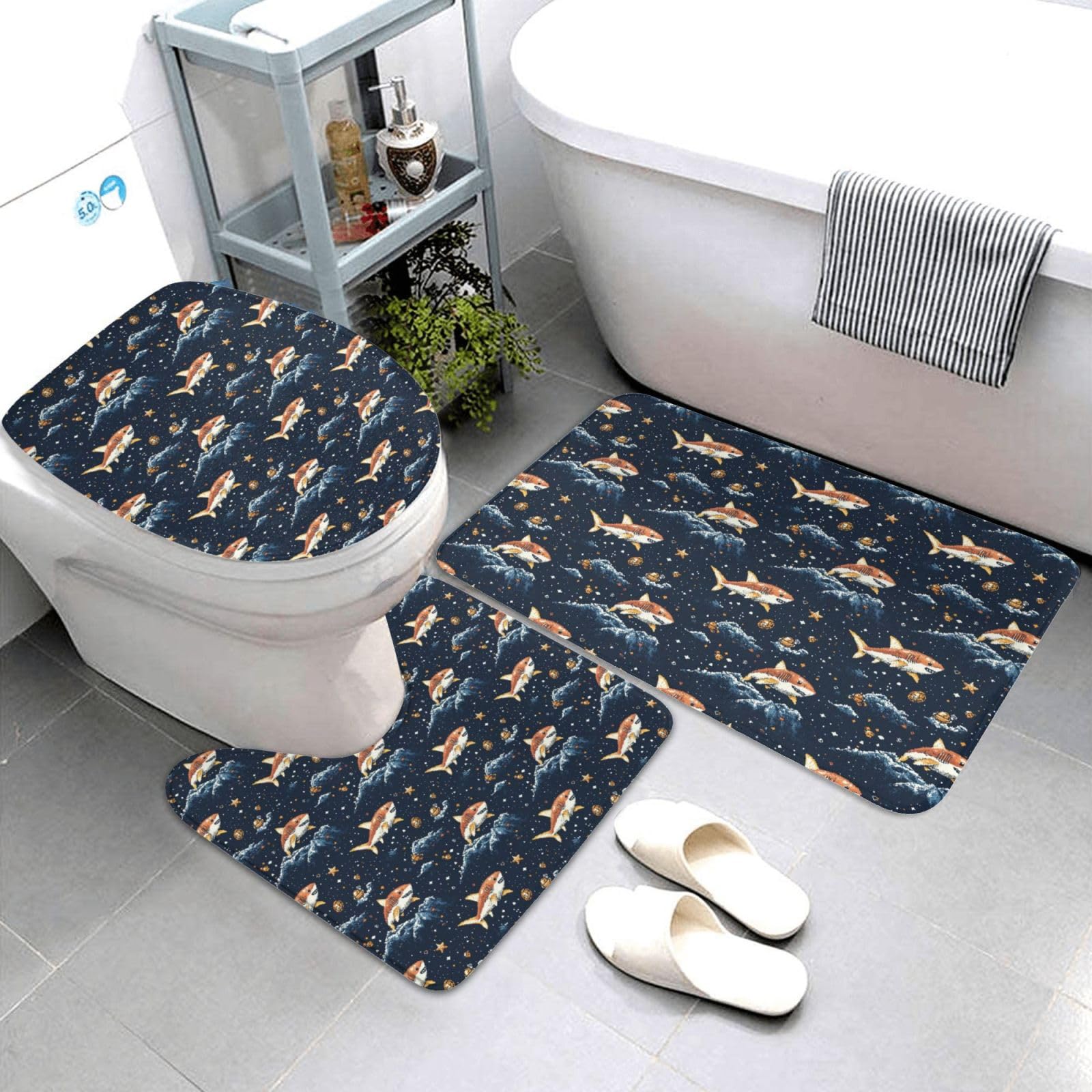 Tapis de salle de bain absorbant et antidérapant lavable requin orange