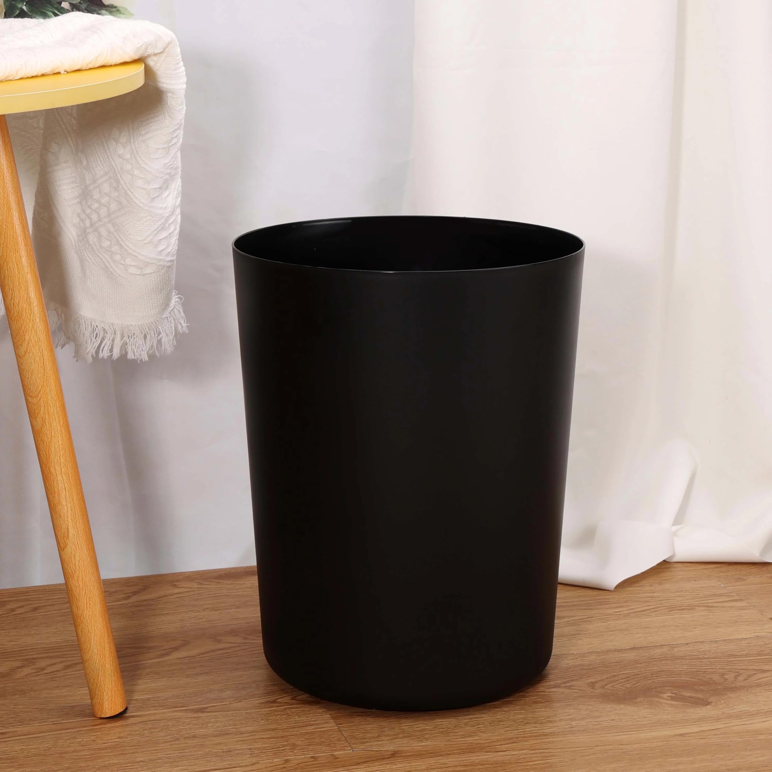 5 Gallon Black Matte Bathroom Trash Can No Lid Plastic Garbage Bin - Large Capacity Modern Minimalist Design