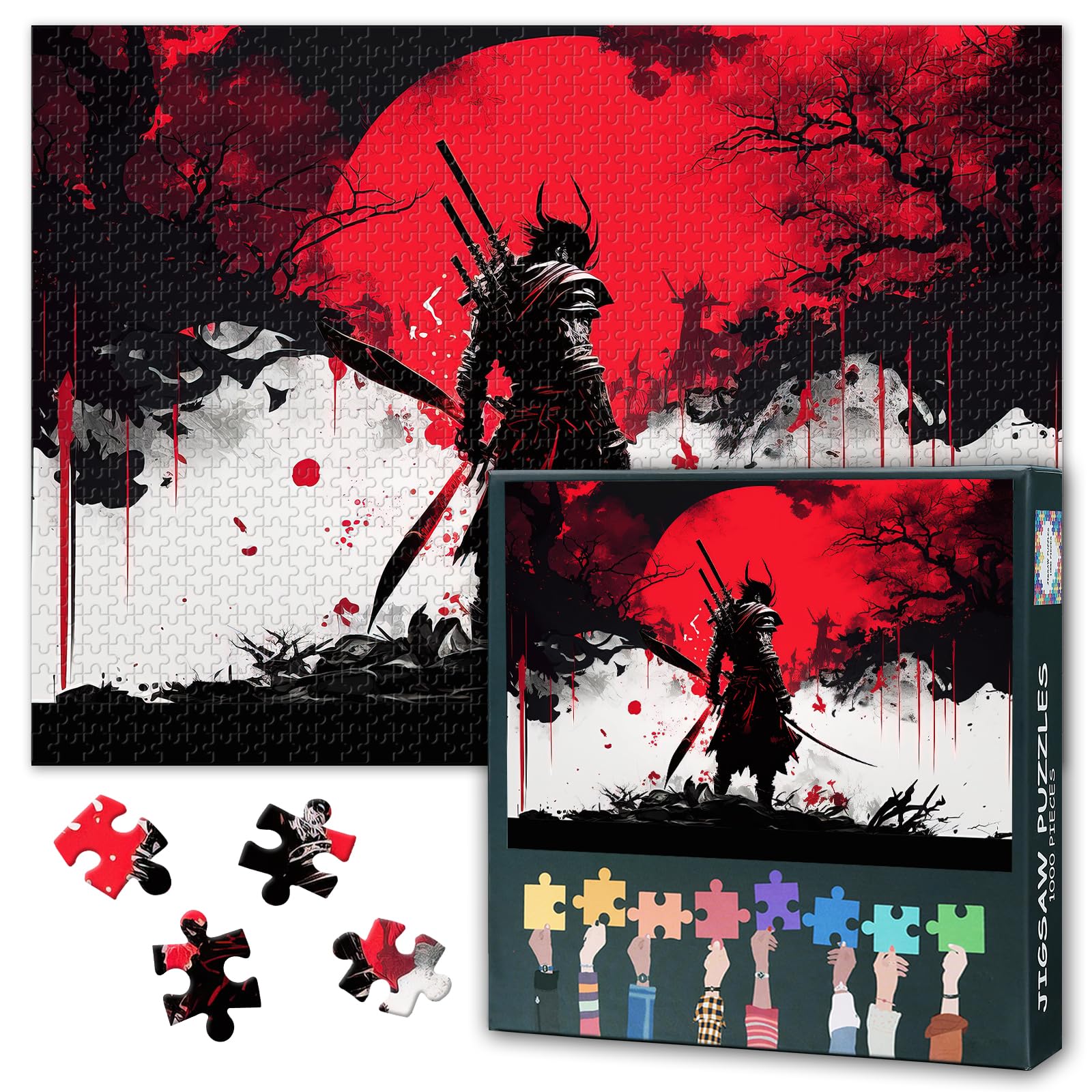 Samurai 1000 Piece Jigsaw Puzzle - Red Sun and the Samurai Puzzle Lovers | Middle Ages 1000-Piece Puzzles with Vibrant Art Print | Advanced Difficulty Brain Teaser Game 27.5" x 19.6"/70 * 50cm — image 1