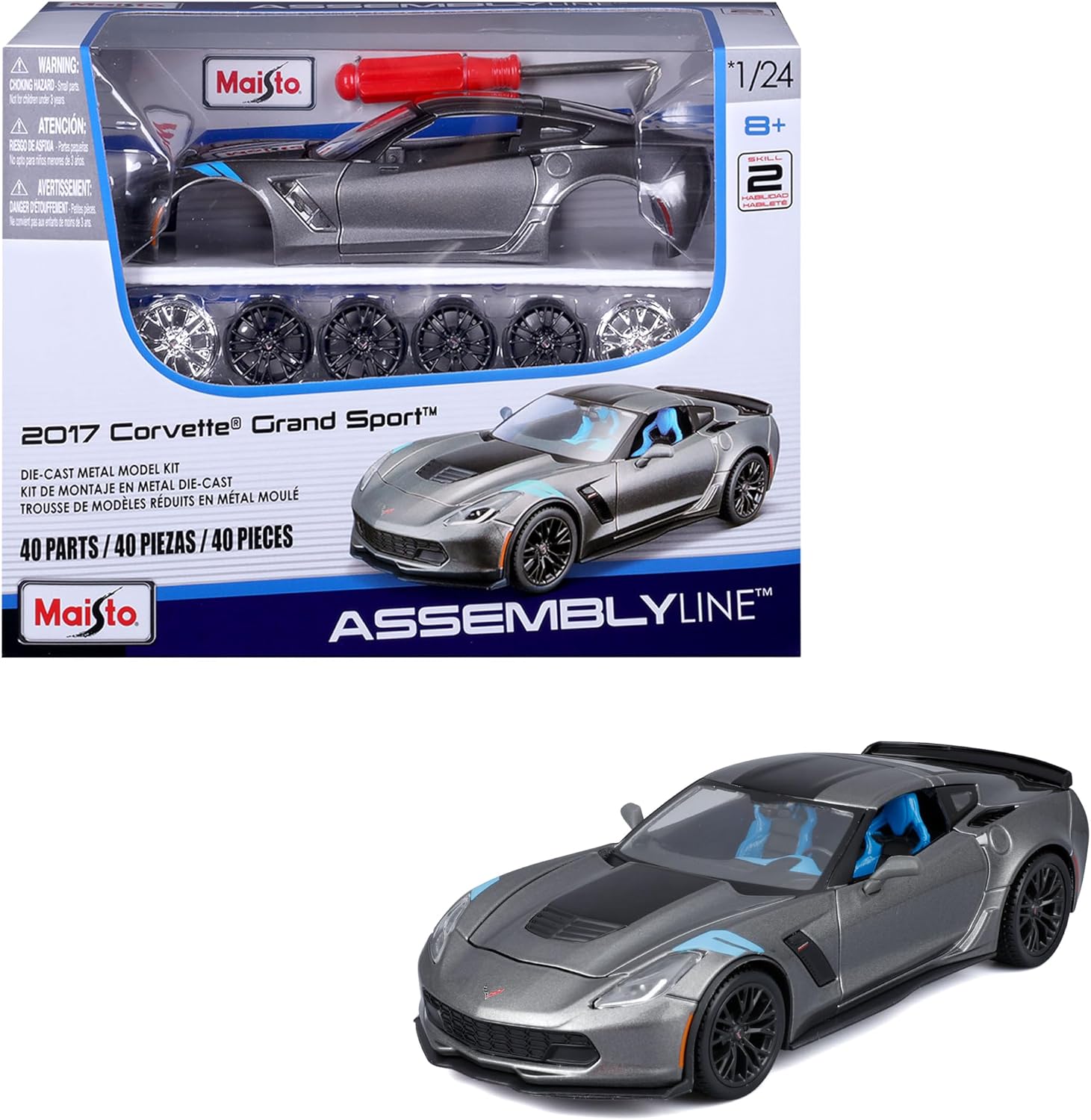 Maisto 1:24 Assembly Line 2017 Chevrolet Corvette Grand Sport - Grey