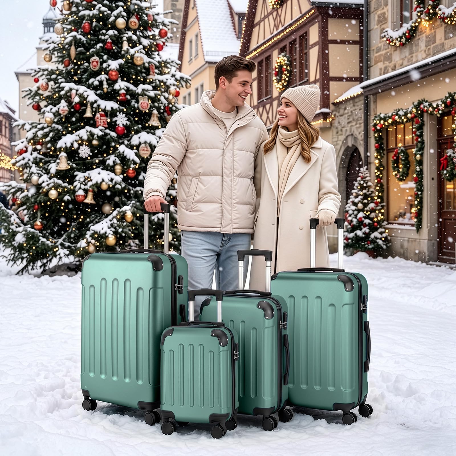 LALAHO Set de 4 Valises avec Renforts d'angle, Valise Grande Taille/Cabine, Petite Valise, Bagage Suitcase en ABS (Turquoise)