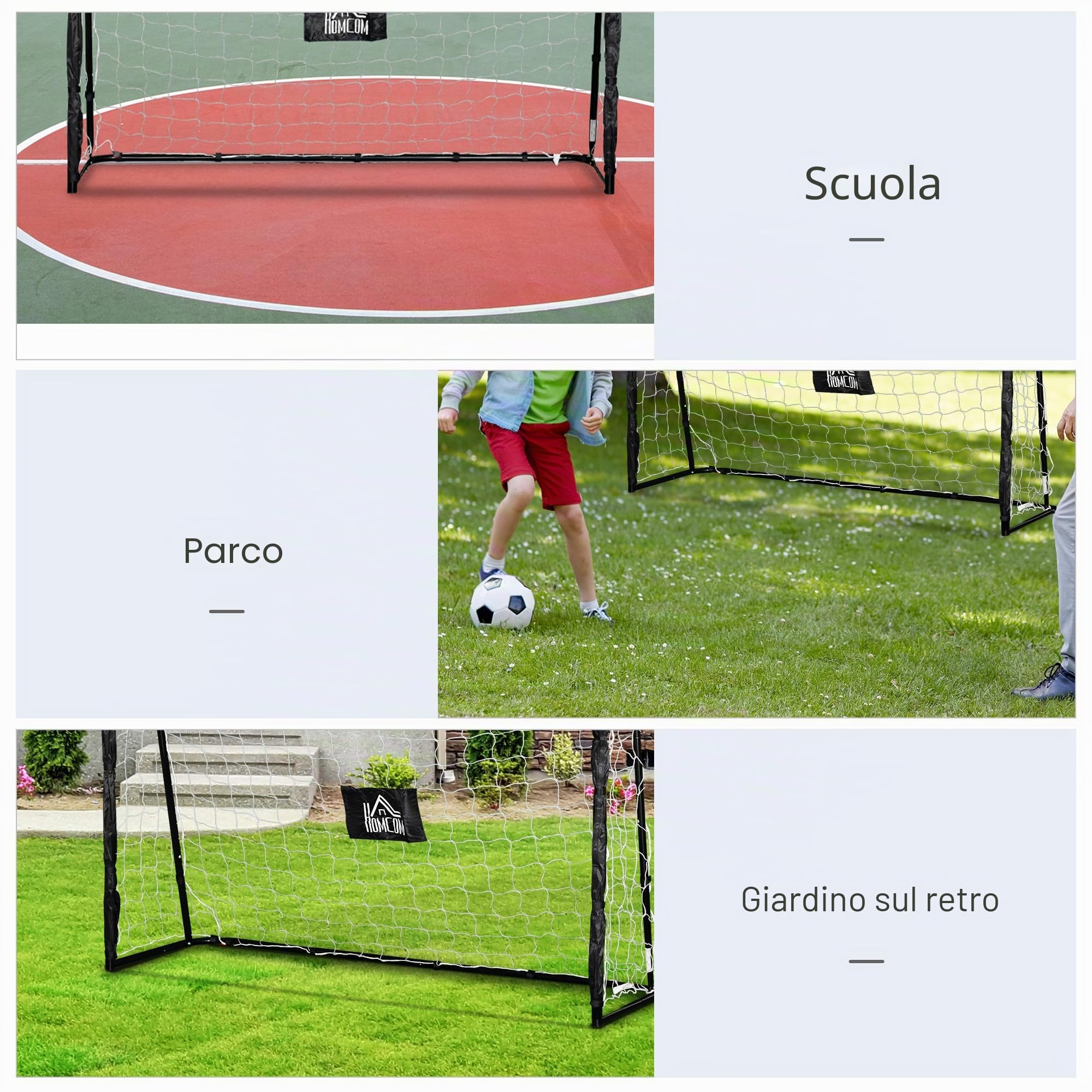 HOMCOM Gabbia da calcio - Gabbia da calcio - Scopo di allenamento dim. 186 x 62 x 123 H cm - telaio in metallo rete PE - picchetti e attrezzi inclusi