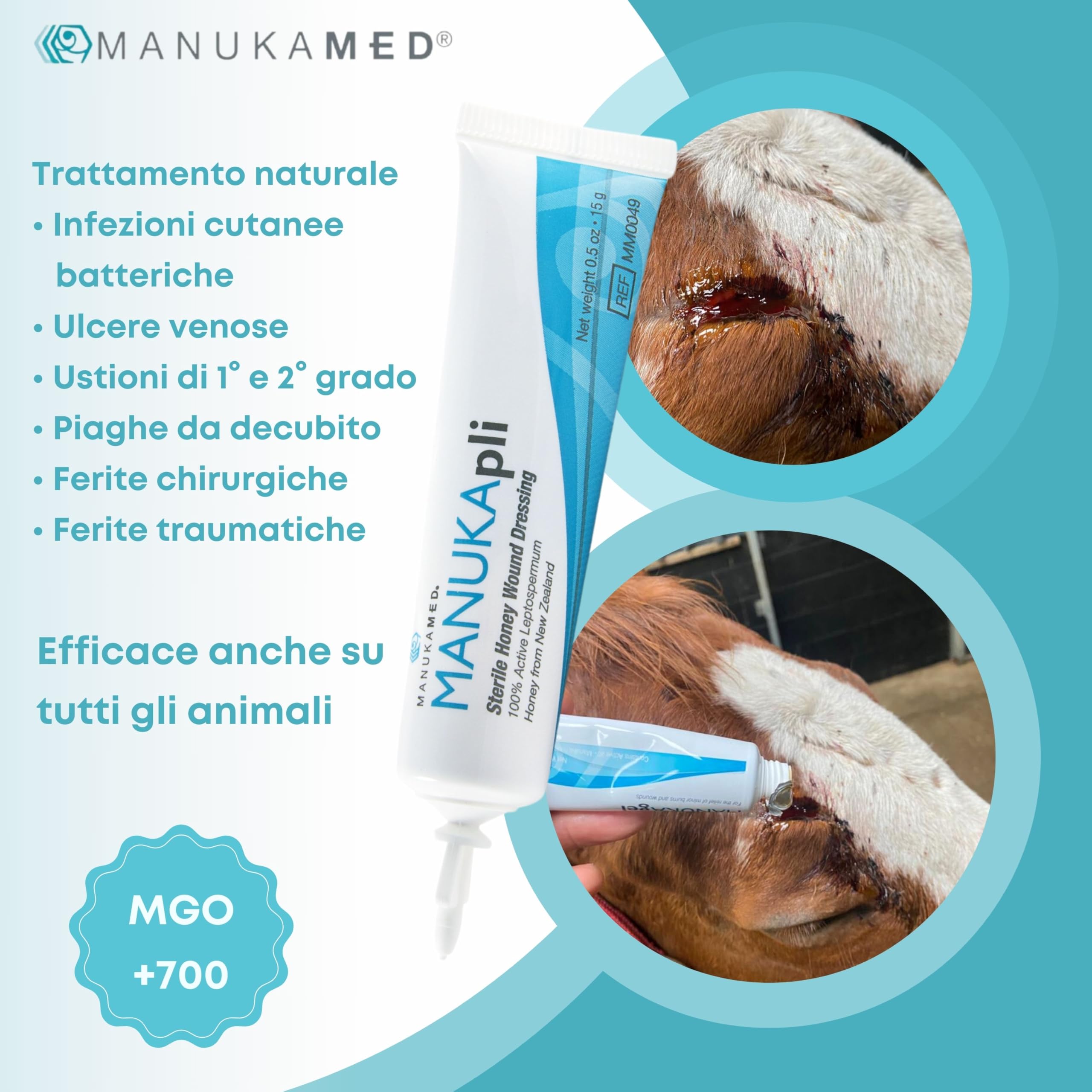 ManukaMed MANUKA, qualità medica, cura delle ferite e della pelle, miele di Manuka bioattivo al 100%, unguento per le ferite e la guarigione, STERILE MGO 560+/2x15 g