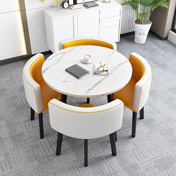 round kitchen table,Kitchen dining table set,1 Table and 4 Chairs 5 Piece set,dining table,round dining table,Round conference table,Suitable for various scenarios - #10 - 85x75cm/33.5x29.5inWxH