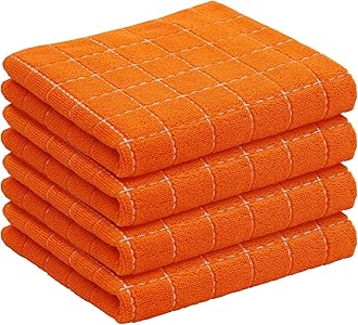 Homaxy100% Cotton Terry Kitchen Towels(Orange, 13 x 28 inches), Checkered Designed, Soft and Super Absorbent Dish Towels, 4 PackOEKO-TEX STANDARD 100