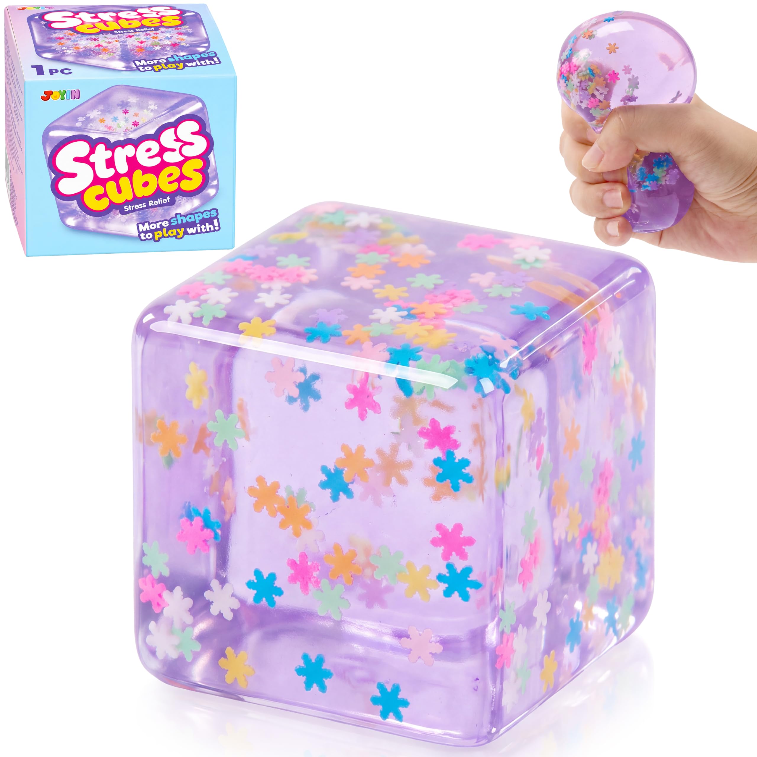JOYIN Purple Snowflake Cube Stress Relief Toy, 2.2 Inch Colorful Cube Squishy Toys, Slow Rising Fidget Sensory Toys, Soft Squeeze Toy for Adults and Kids, Birthday Gifts, Office Desk, Party Favors