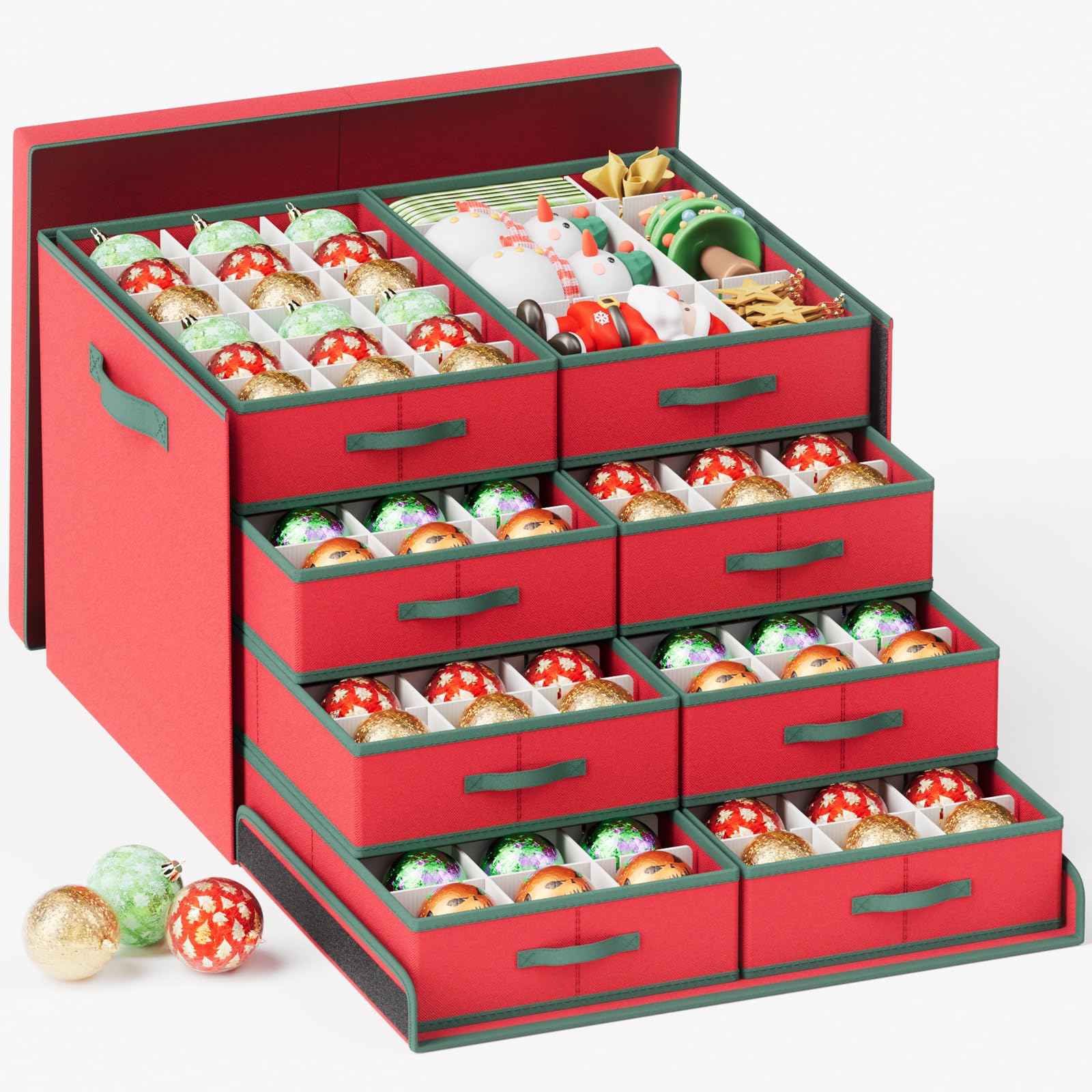 Mutool Red Christmas Bauble Storage Box With Dividers, 144 Compartment Xmas Ornament Storage Container With 8 Removable Tray, Large Christmas Storage Bins,Perfect For Holiday Decorations (Red)