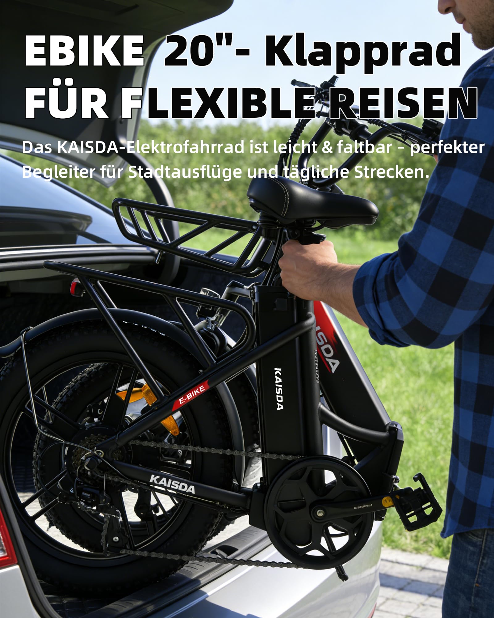 E-Bike Klapprad 20 Zoll Elektrofahrrad Pedelec Cityrad Faltrad für Erwachsene 150kg 36V 20,8Ah Doppelakku 250W Motor 7-Gang LCD Display