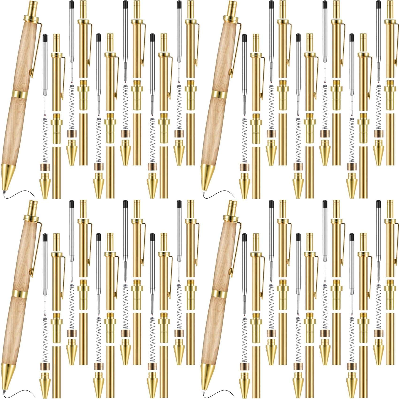 Ctrlzs Gold 24 Piece Retractable Pen Kit For Wood Turning 8Mm Click Pen Kit With Refills Lathe Turning Supplies For Pen Making Wood