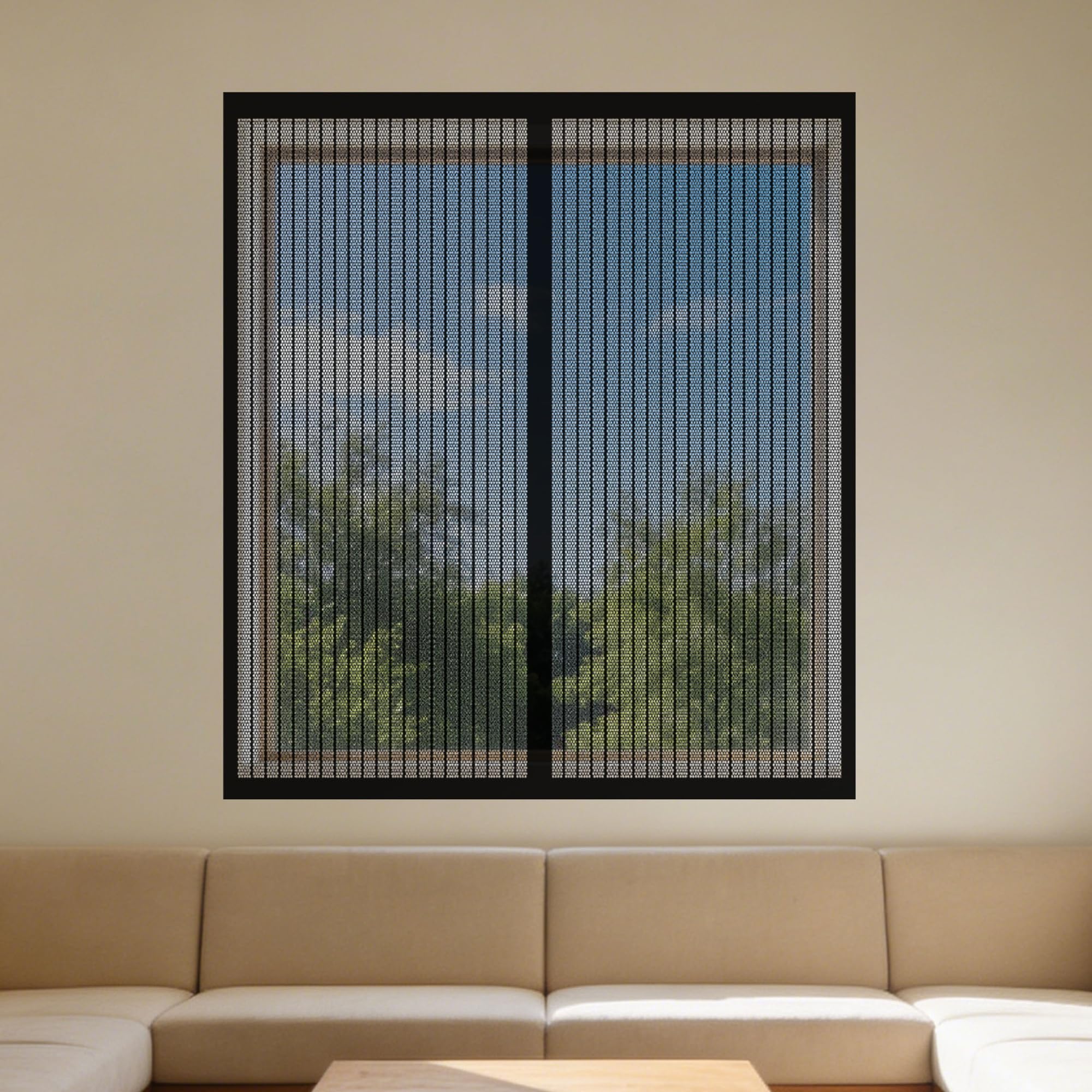 Magnetic Window Fly Screens Windows 135 x 165 cm Selfadhesive Tape Selfadhesive Window Guard Screen Easy Install for Living Room Bedroom Offfice, Black