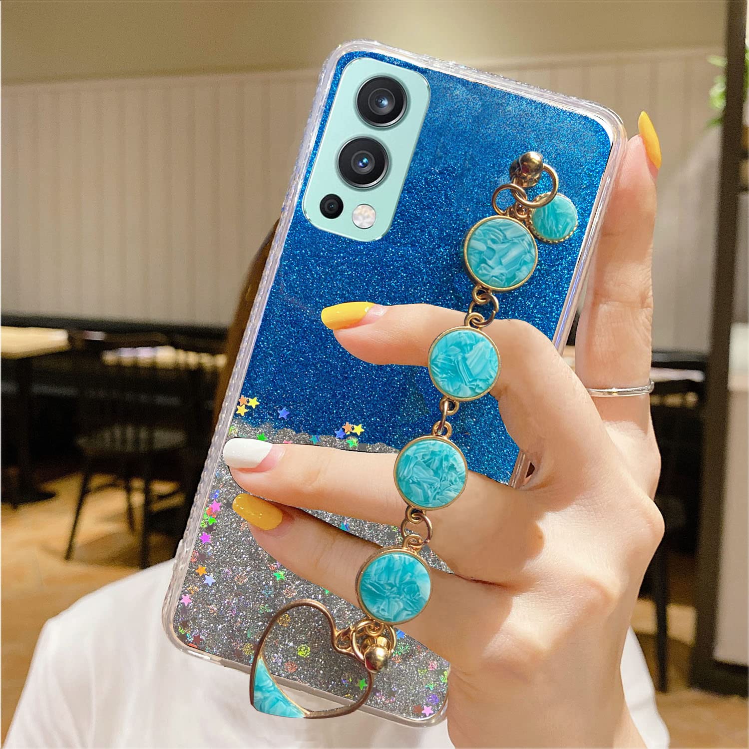 KC Back Cover for Oneplus Nord 2 5G, Epoxy Dry Fixed Non Movable Glitters Stars with Round Marble Bracelet Holder Soft Silicone Back Case (Blue) (B0B8NZST87) Amazon Price History, Amazon Price Tracker