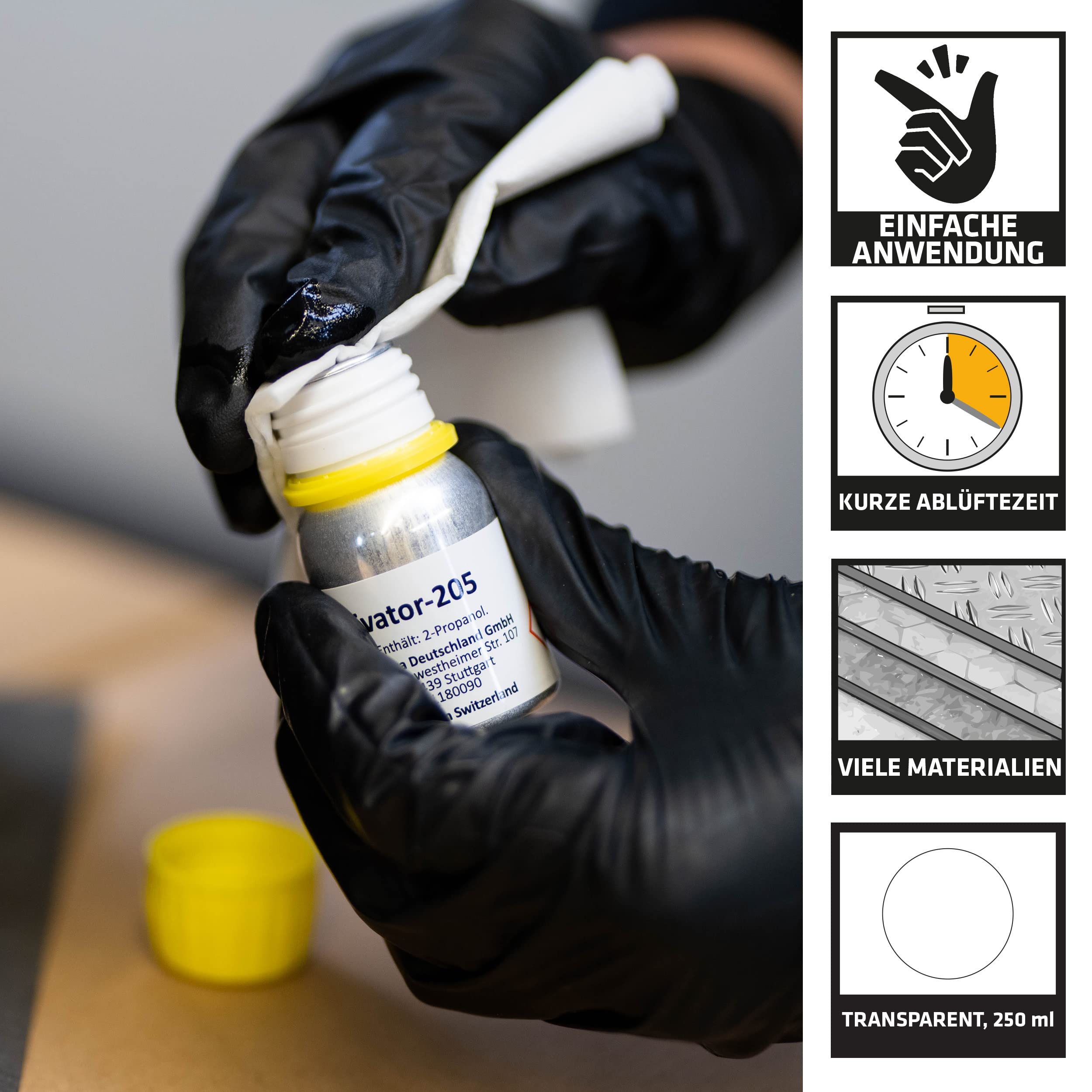 Sika - Sika Aktivator-205, detergente adesivo trasparente a base di solvente per superfici non porose, 250 ml
