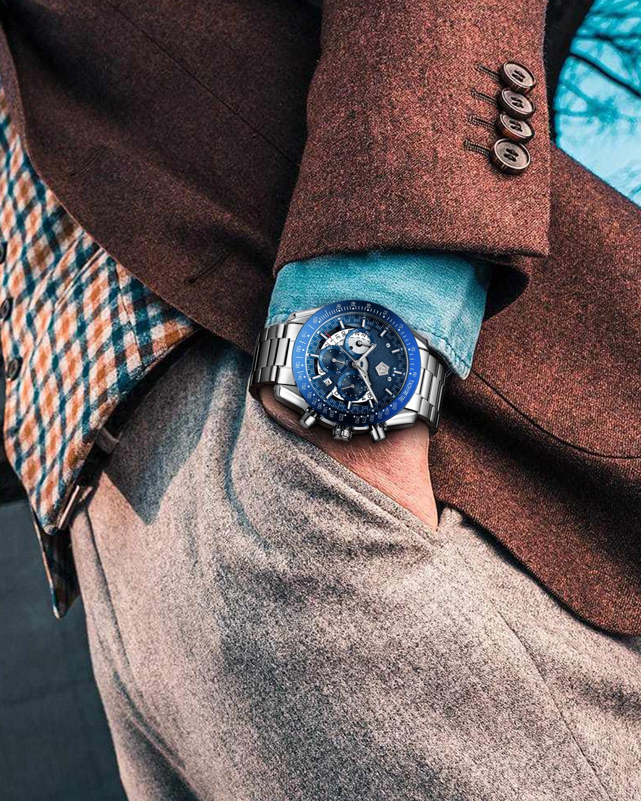 MEGALITH Armbanduhr Herren Edelstahl Herrenuhr Groß Uhren Herren Chronograph Analog Quarz Männer Uhr Kleid Wasserdicht 3ATM mit Kalender Business Casual