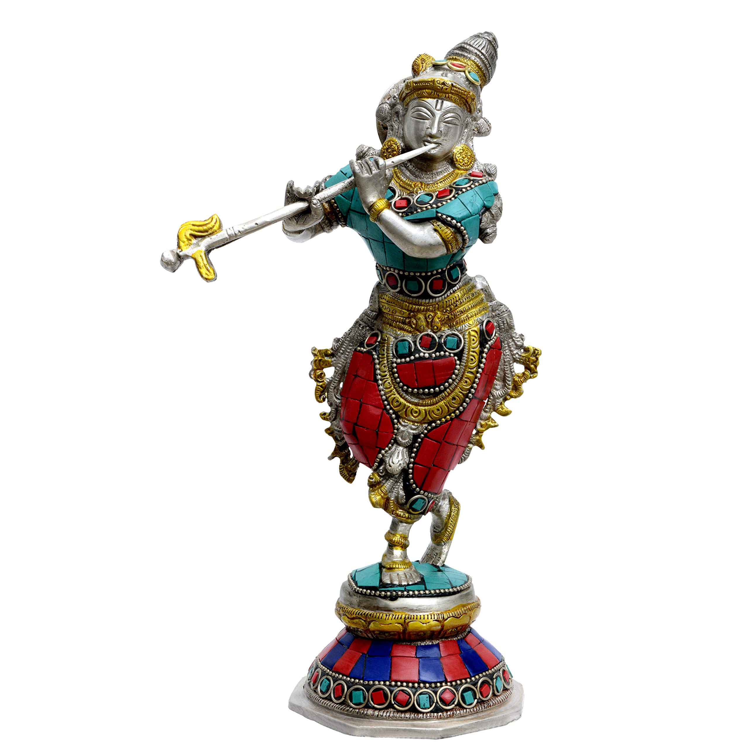 Statue de Krishna Krishan Murti en laiton grande taille 24 cm pour maison