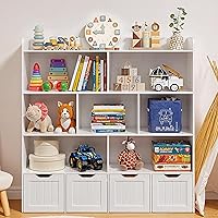 Vista 10 de Gizoon Gabinete de almacenamiento de juguetes y estantería para niños con 3 cajones móviles y 6 estantes abiertos con barrera de prevención de Blanco
