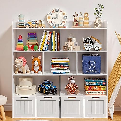 Miniatura 10 de Gizoon Gabinete de almacenamiento de juguetes y estantería para niños con 3 cajones móviles y 6 estantes abiertos con barrera de prevención de