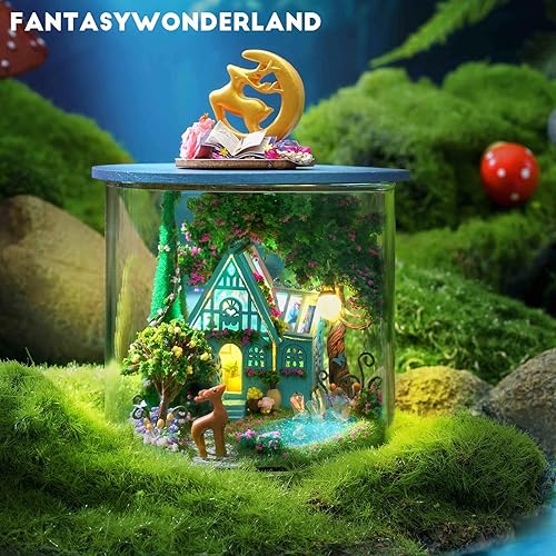 Miniatura 10 de SPILAY Kit de muebles de madera en miniatura, mini casa de muñecas hecha a mano con cubierta antipolvo y LED, escala 124, juguetes creativos de