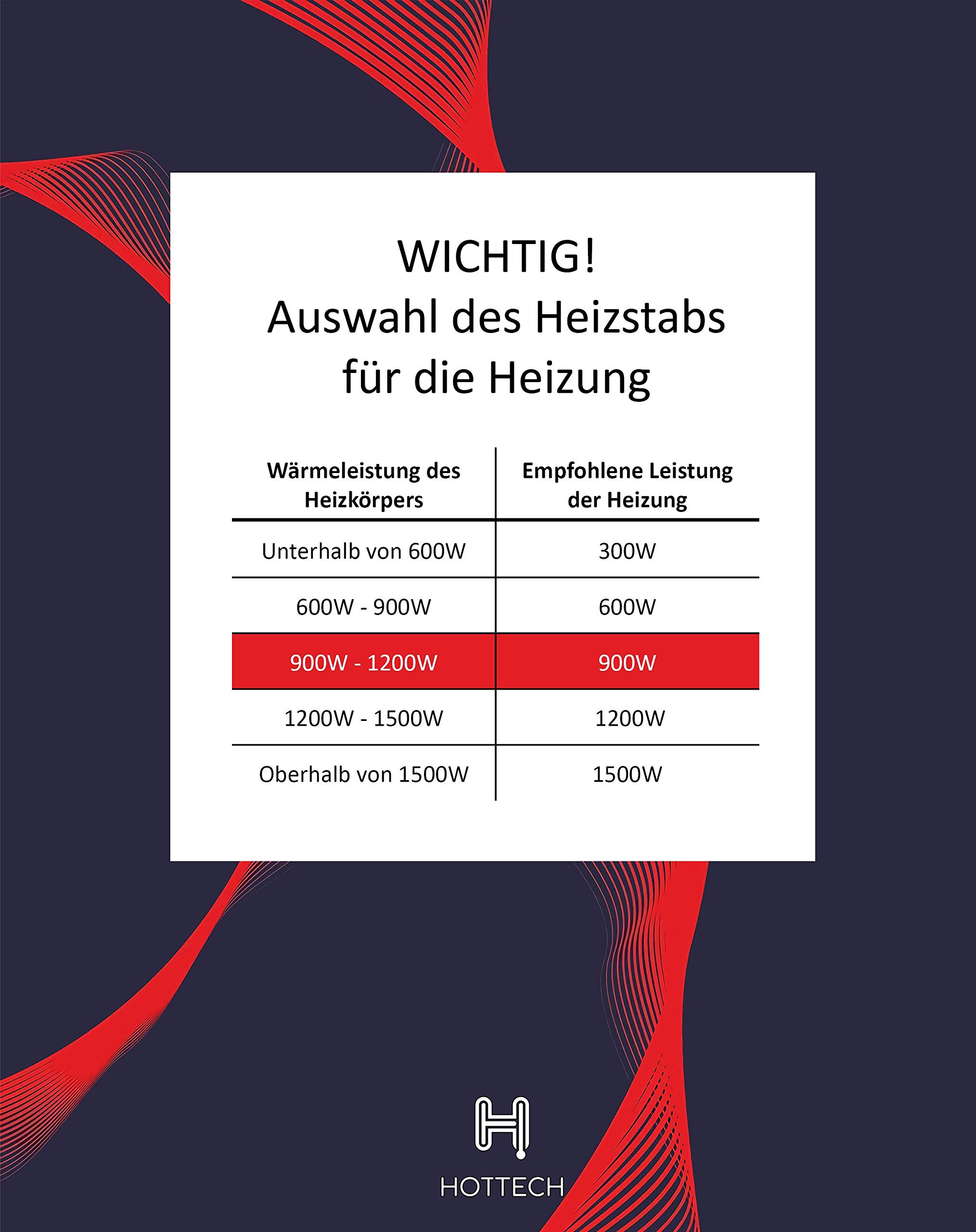 Pręt grzewczy VOLCANOplus, grzałka zanurzeniowa z termostatem, 900 W, pręt grzewczy z wodą i regulacją temperatury powietrza, do grzejników łazienkowych i grzejników pomieszczeń,