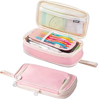 Big Capacity Pencil Pen Case, Large Aesthetic Pen Pouch Storage Bag, School Supplies Organizer, Cute Pencil Bag with Multiple Compartments, Stylish Pencil Cases for Girls & Adults - Pink