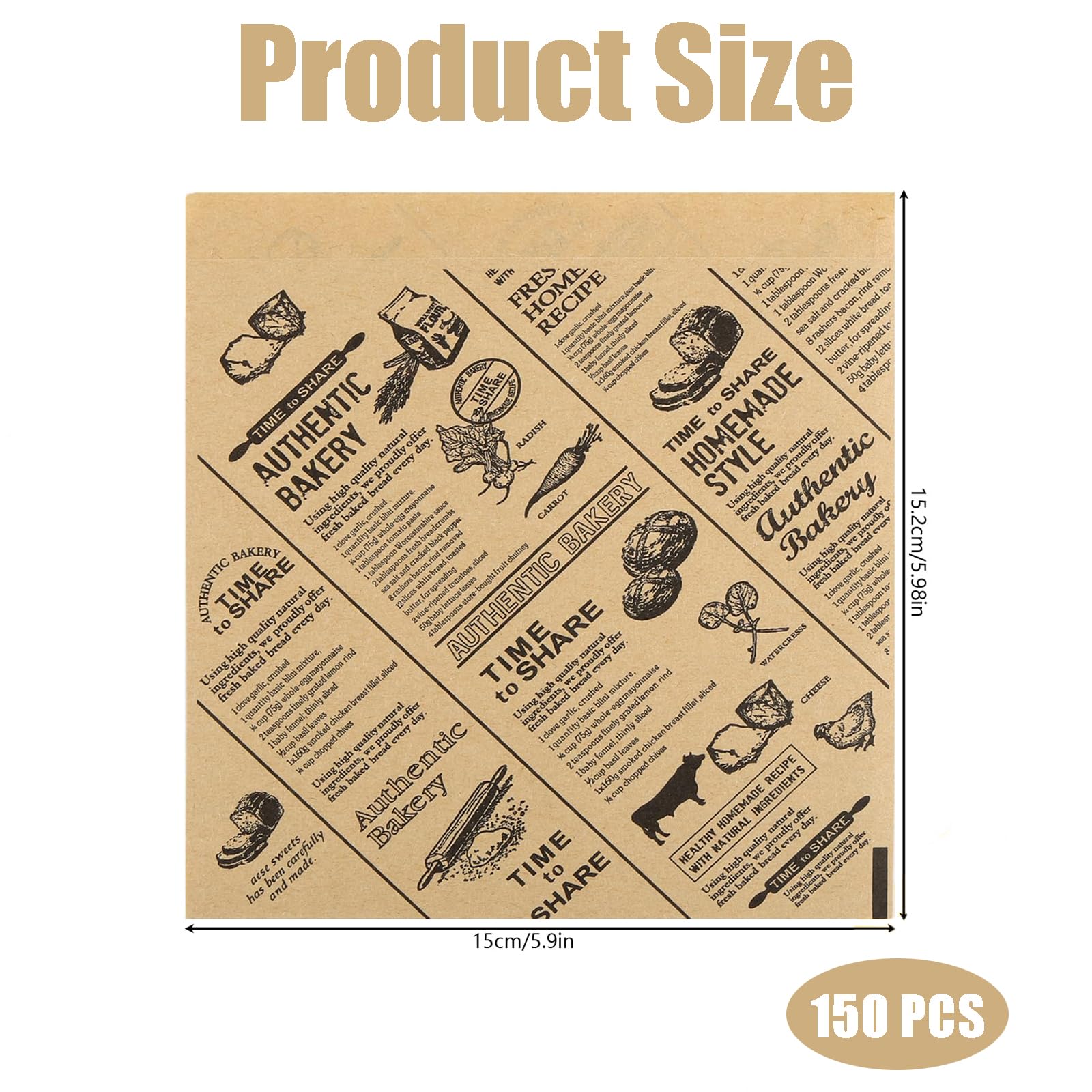 Arkusze papieru do pieczenia, 150 szt. papieru do burgerów i chleba, olejne i wodoodporne, do burgerów, kanapek, frytek, serów i ciast 15 x 15 cm, papier do pakowania żywności