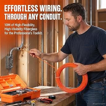 Fish Tape 10m Cable Puller,Wire Pulling Tool with 4.0mm,Wire Puller with 2 Cables Tie, Durable and Smooth Cable Fishing Tool for Electricians